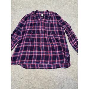 GAP Women’s Plaid Peasant Blouse Small Navy Red Blue Long Sleeve Lightweight